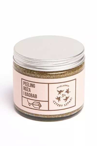 Mydlarnia Cztery Szpaki Peeling Róża i Baobab z cukrem trzcinowym