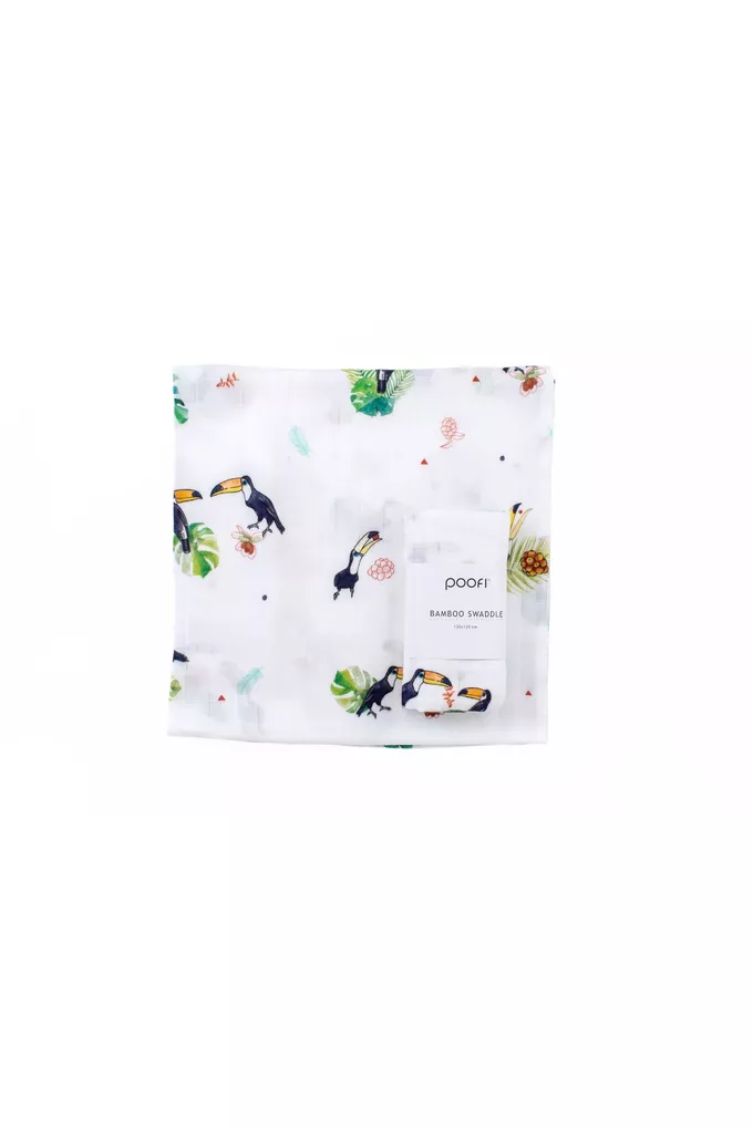 Otulacz bambusowy Tropical 120x120cm kolor: tukany