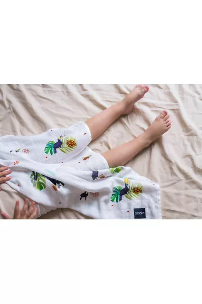 POOFI Pieluszka bambusowa Tropical 73x73cm kolor: tukany