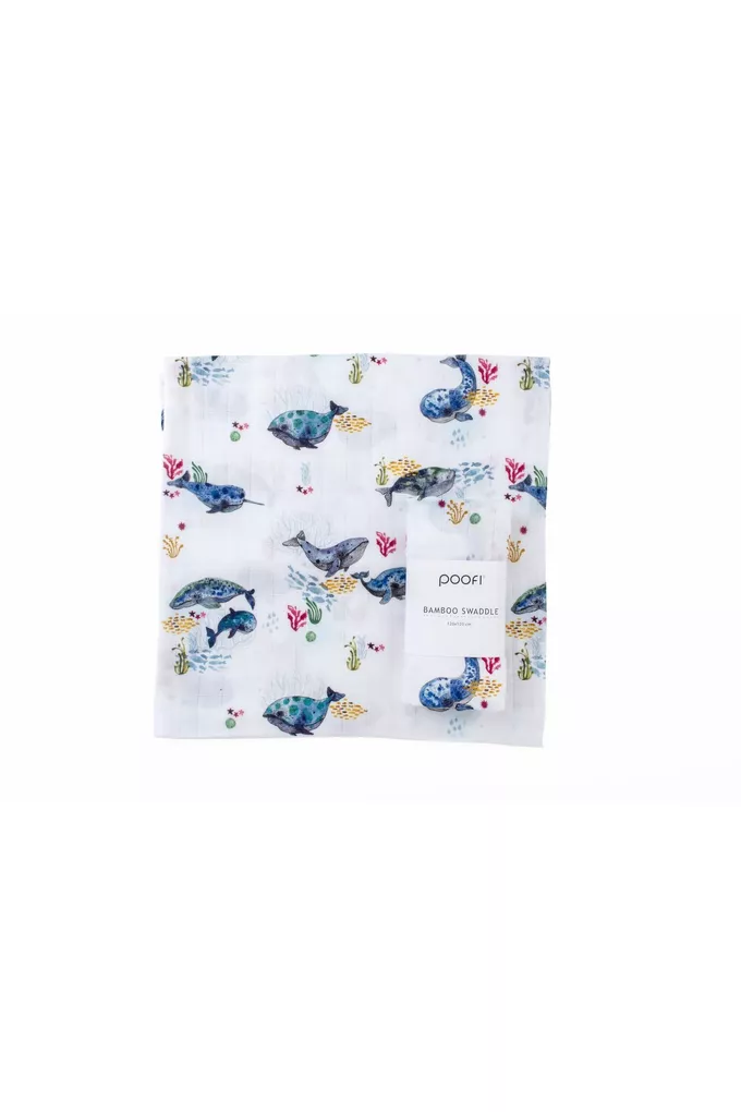 Otulacz bambusowy Ocean 120x120cm kolor: wieloryby