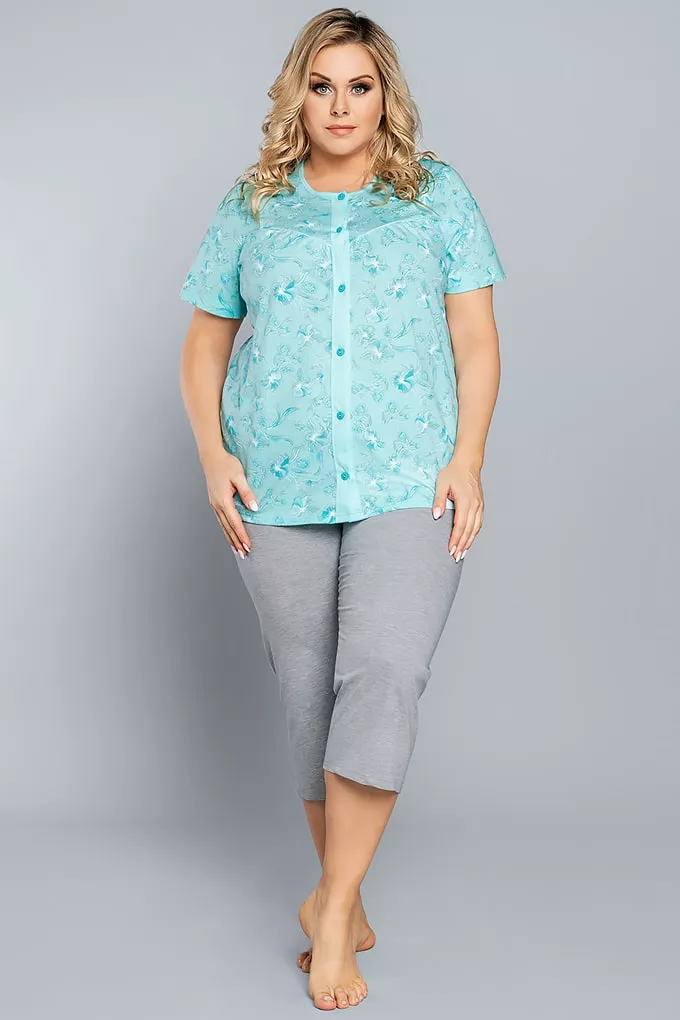 Piżama do karmienia krótki rękaw, spodnie 3/4 Robinia Turquoise