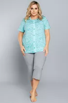 Piżama do karmienia krótki rękaw, spodnie 3/4 Robinia Turquoise