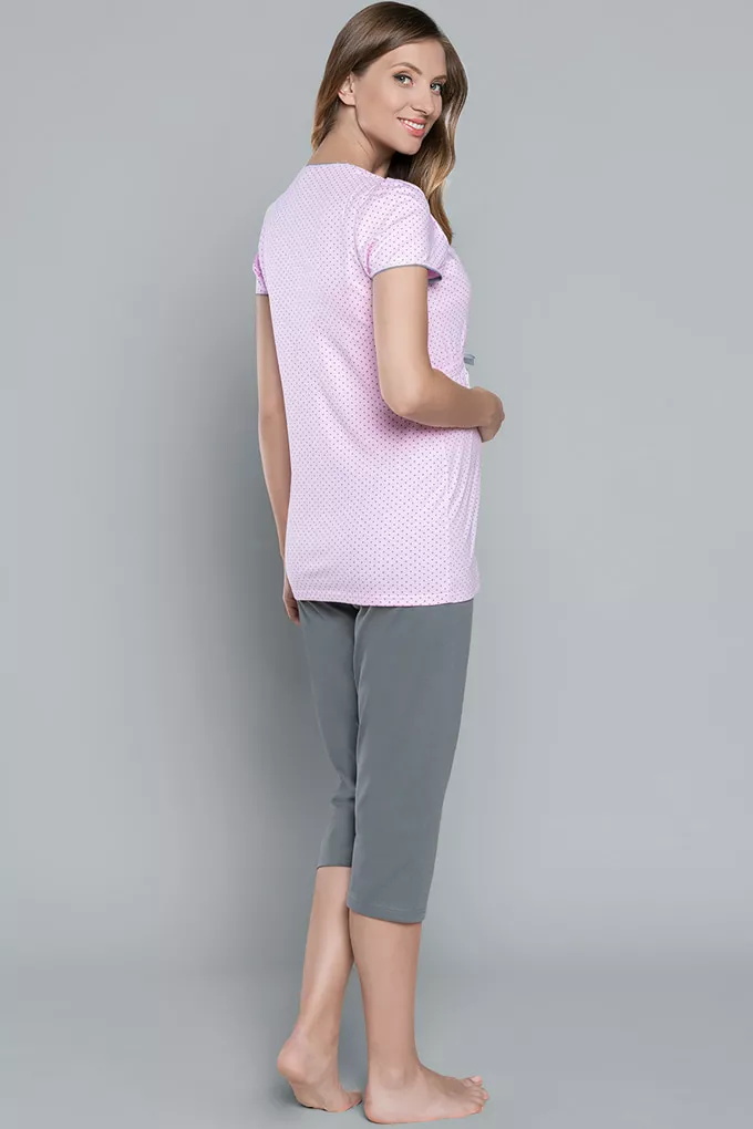 Piżama do karmienia krótki rękaw, spodnie 3/4 Felicita Pink