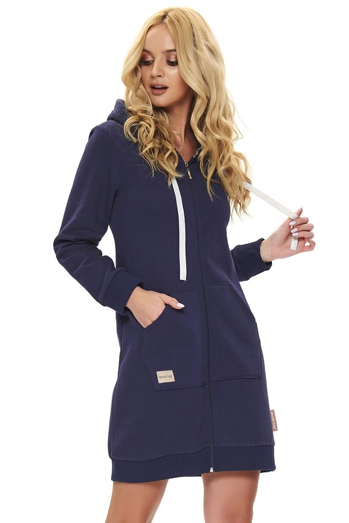 Granatowy szlafrok z kapturem zapinany na zamek Dn-nightwear SMZ.9756