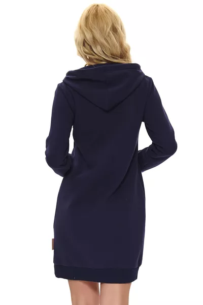 Granatowy szlafrok z kapturem zapinany na zamek Dn-nightwear SMZ.9756