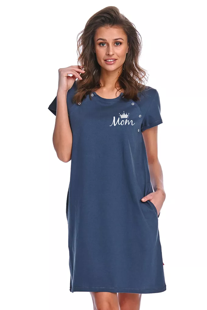 TCB.9992 Dn-nightwear - koszula nocna do karmienia z krótkim rękawem - Rozmiar: XL, Kolor: deep blue